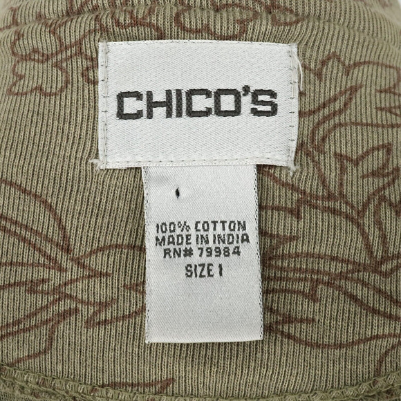 Chicos Sweater 1 Womens Medium 8 Green Full Zip Copper Metallic Stretch Knit - Picture 4 of 16